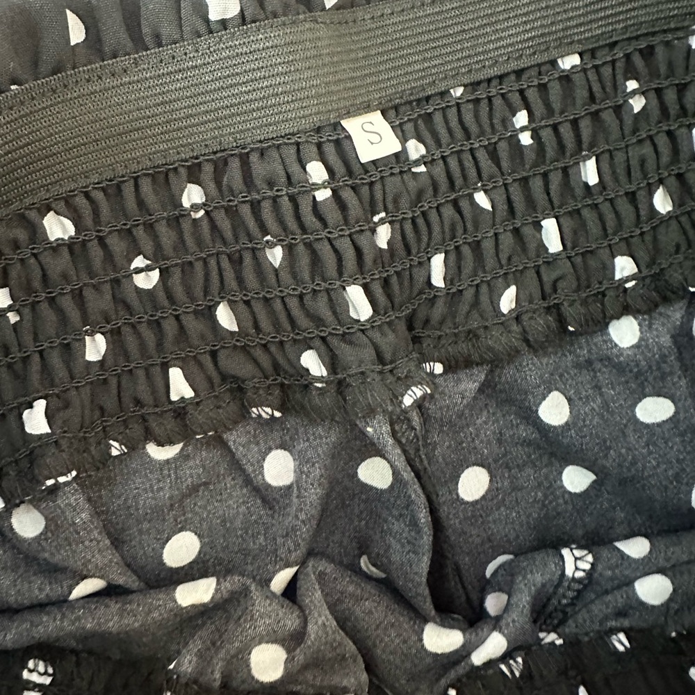 Black White Polka Dot Wide Leg Pants – High Waist Smocked Waistband - Picture 9 of 10